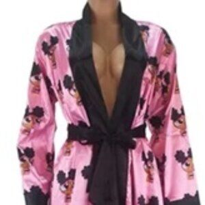 AL5210 Long Pink Power Puff Girl Satin Robe